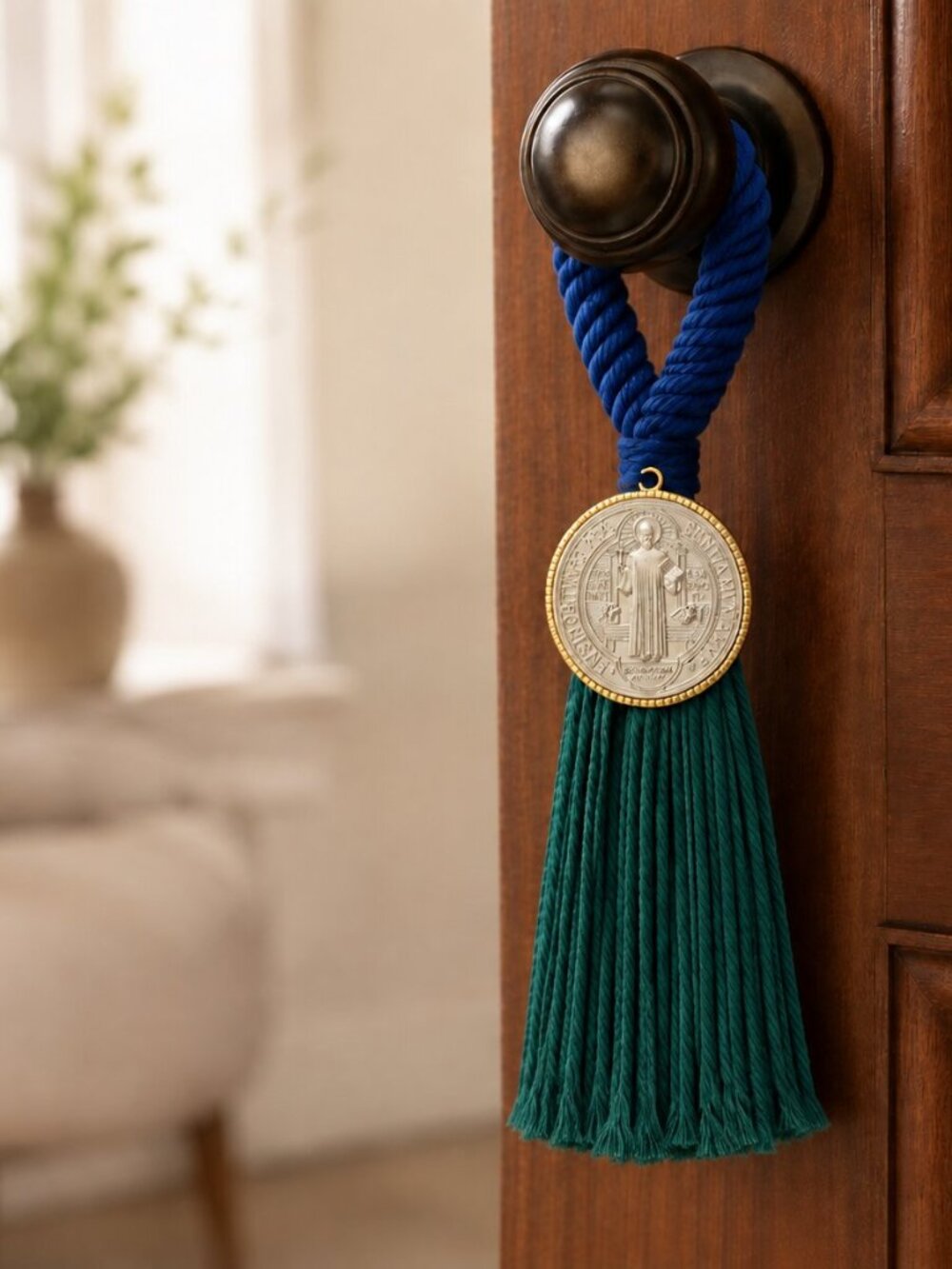St. Benedict Home BlessingDoor Hanger Green/Blue